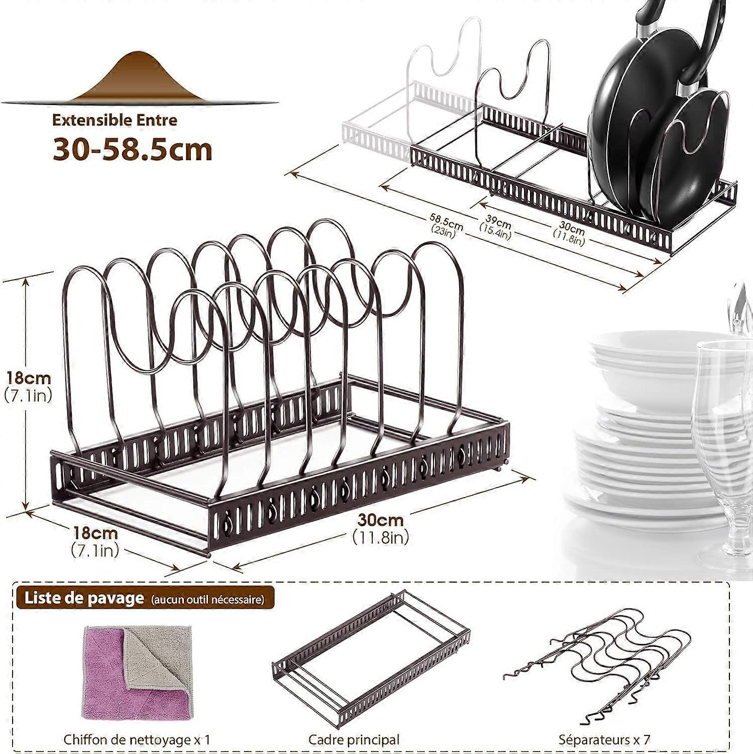 Expandable Pot Pan Organizer, Adjustable Space-saving Kitchen Drawer Divider