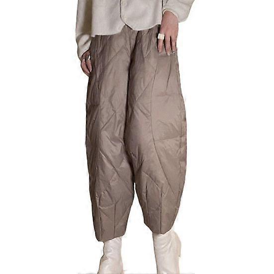 Yousheng Women Cotton Pants Elastic Waist Wide Leg Lightweight Trousers with Pockets Solid Color Thin Down Cotton Pants