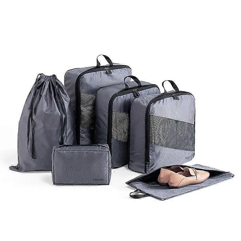 Compression Packing Cubes for Travel, Space Saving Essentials, Luggage Organizer Bags Set (Gray)