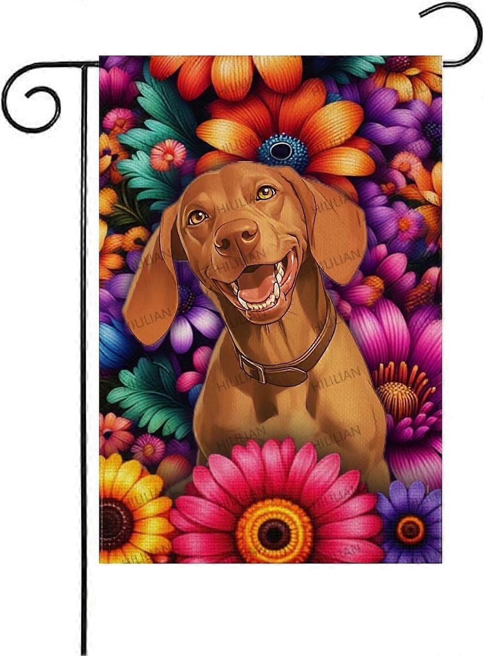 ようこそ春Vizsla-Dogガーデンフラグ12x18両面、デイジーヒマワリフラワーガーデンフラグ(9042