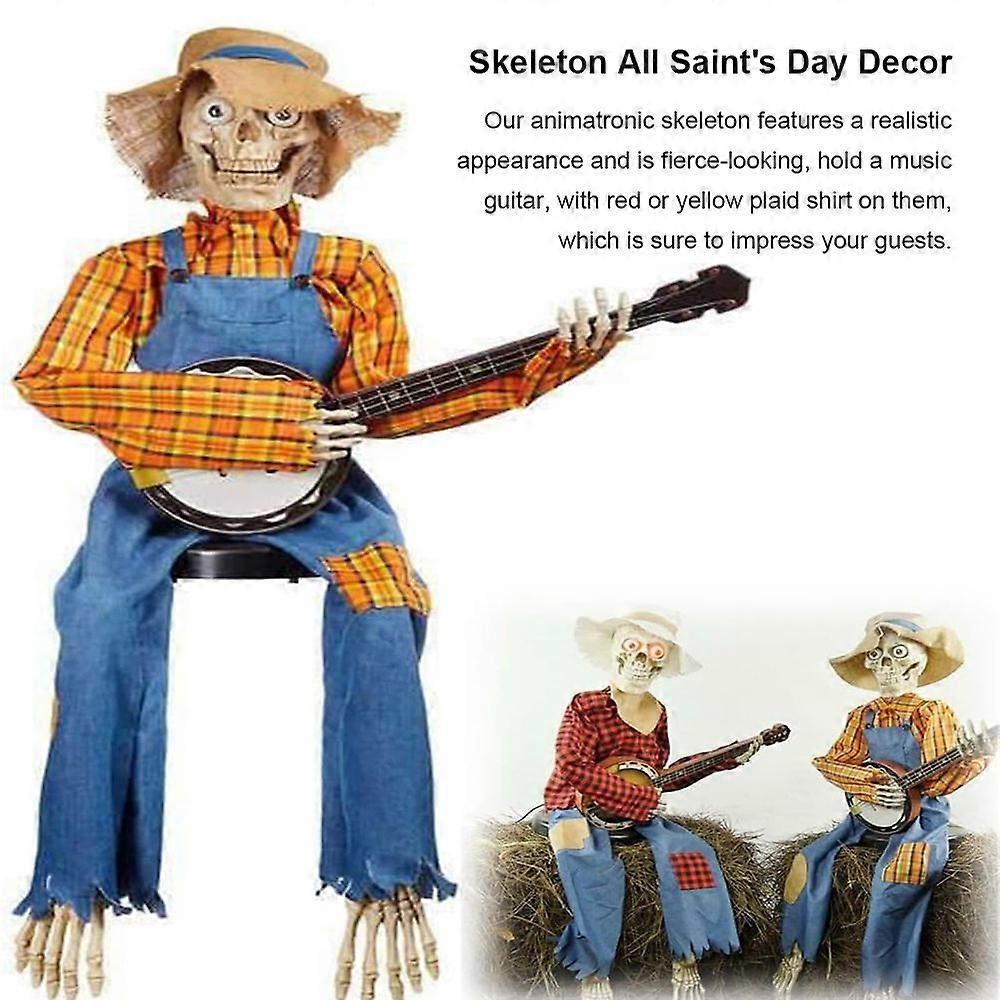 Funny Animated Banjo Skeletons Realistic Horror Skeleton Decorations for Holiday Party Prop for Indoors/Outdoors