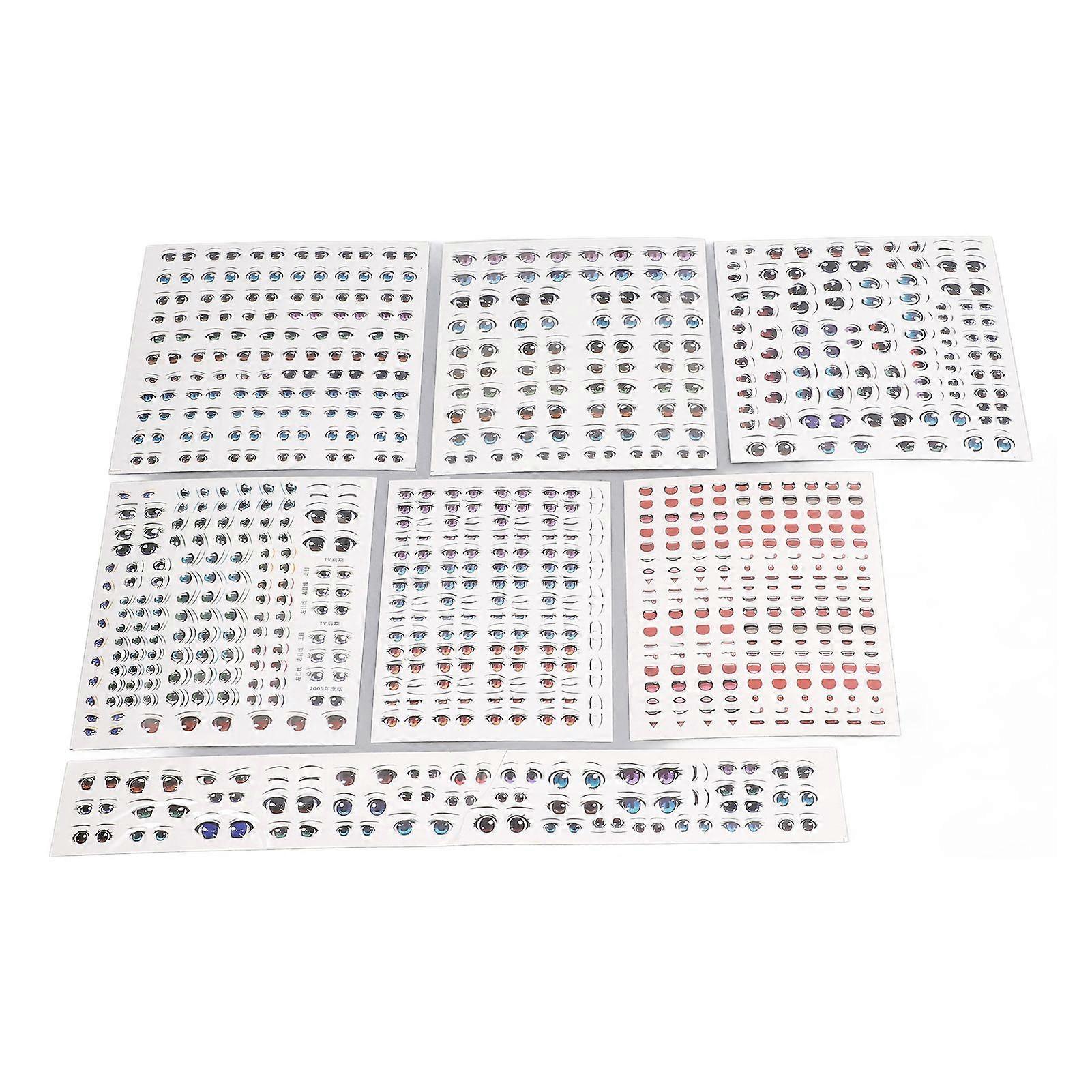 7 Sheets Doll Eyes Stickers Cartoon Cute Easy to Use Bright Colors Doll Eye Paster for Ball Joint Doll DIY Clay