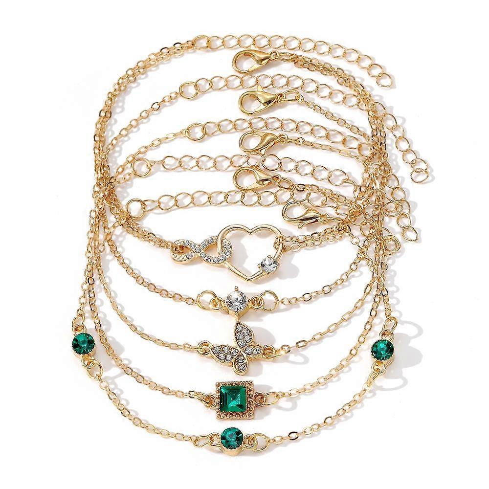 2023 New Ladies Fashion Beach Anklets Pineapple Gold Beads Round Plaque Anklets 6 Pcs Snake Chain Love Butterfly Anklets 2 Pcs Bracelet 4 Pcs Golden