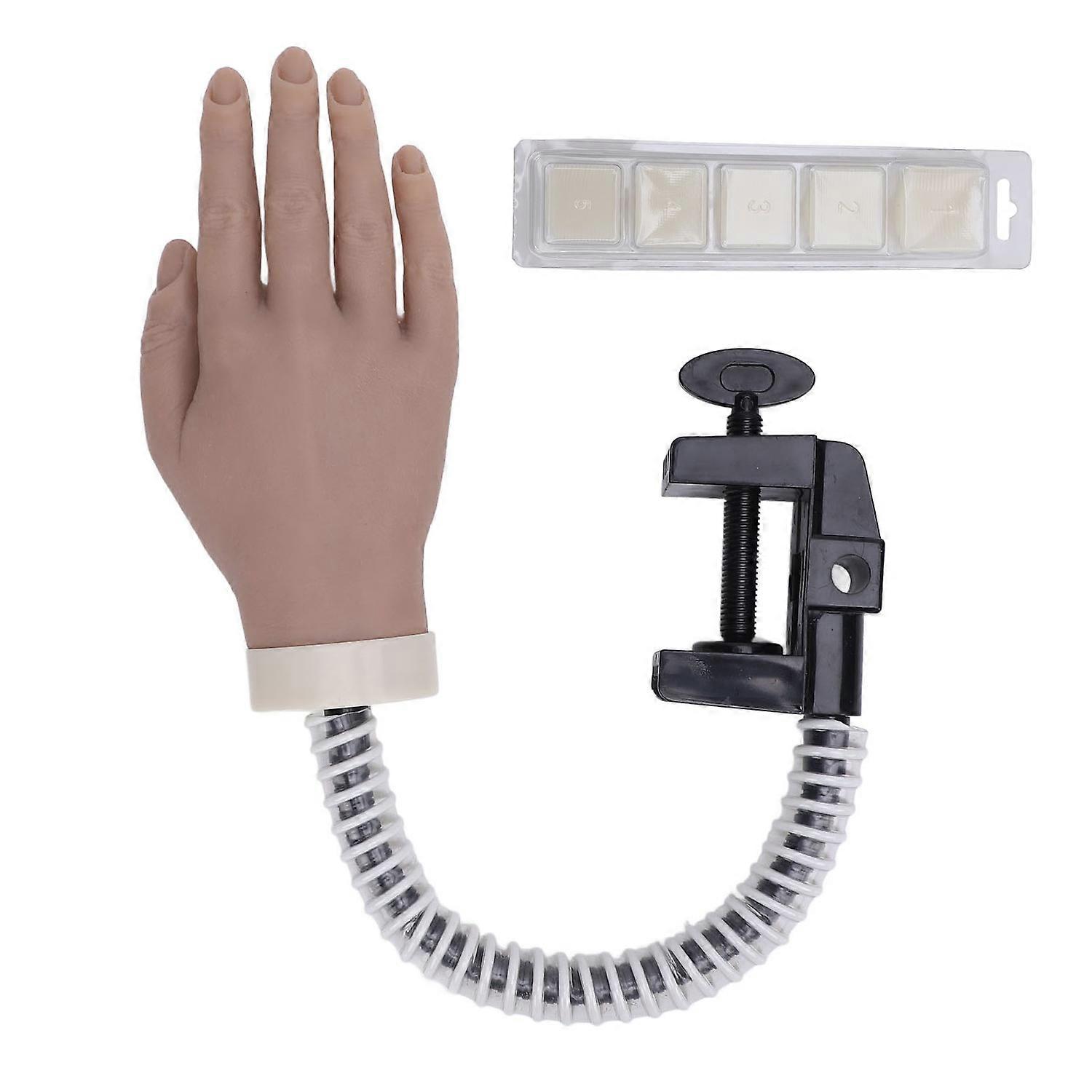 Silicone Nail Pratice Training Hand with Clamp Base Flexible Movable Manicure Training Mannequin Han