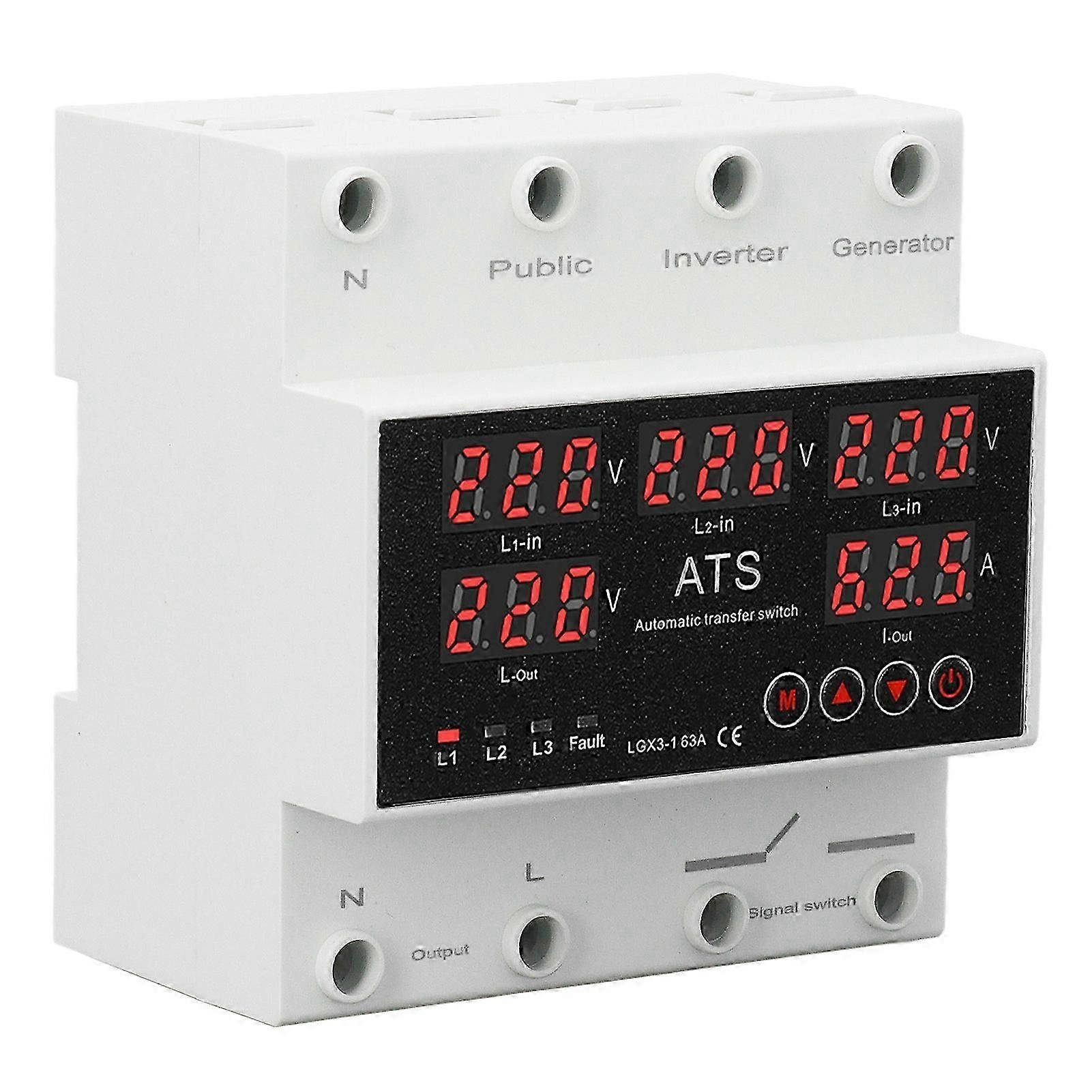3 Phase 4 Wire Automatic Transfer Switch 63A Changeover Switch Voltage Protector with LED Display Generator and Inverter AC220V