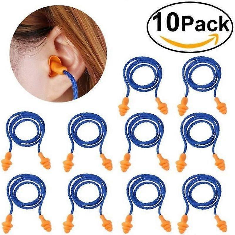 Silicone Reusable Earplugs Noise Cancelling with Cord 10 Pairs