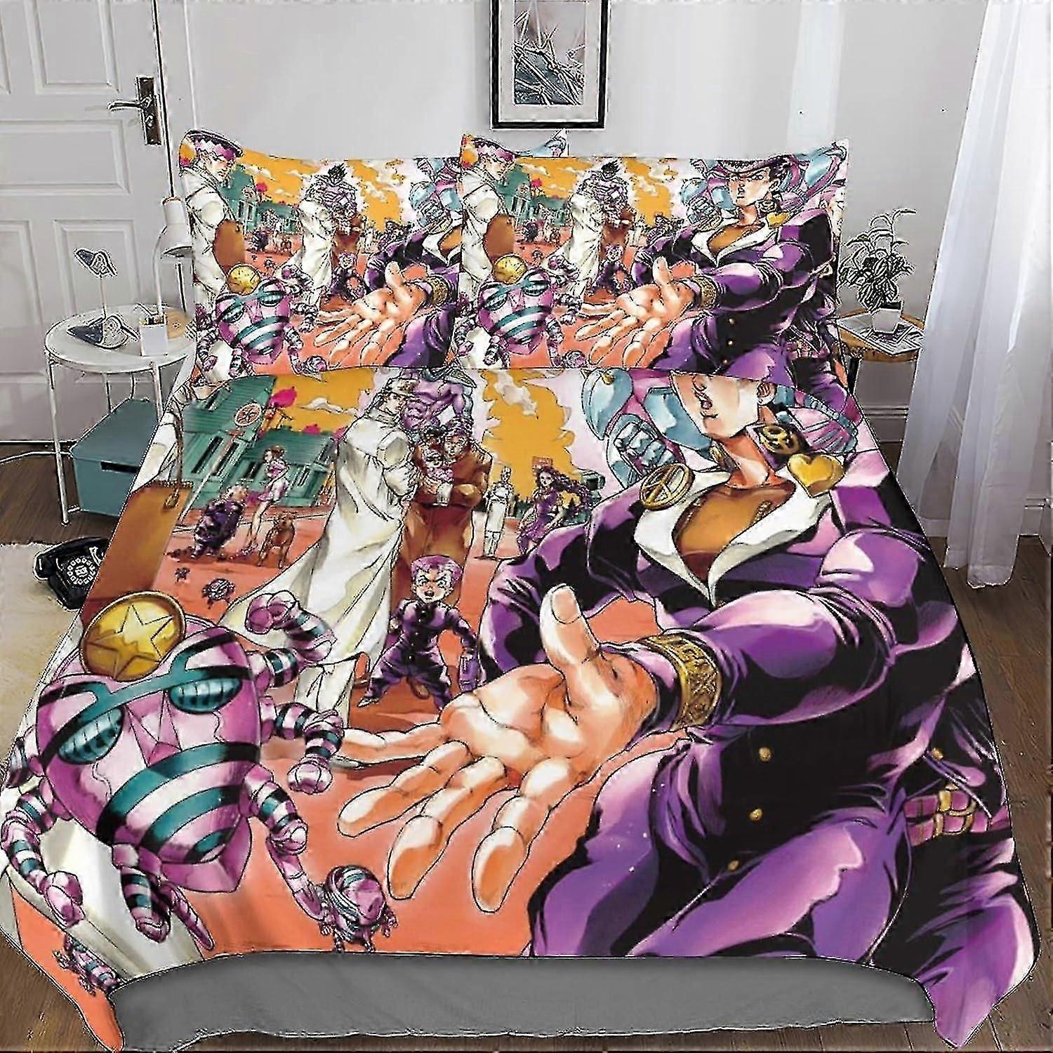 o5745 Lençóis JoJo Conjunto de Capa de Edredom Bizarro Aventura Capa de Edredom Capa de Colcha Macia Microfibra Conjunto de Cama para Adultos Adolescentes Crianças Conjunto de 3 Peças com