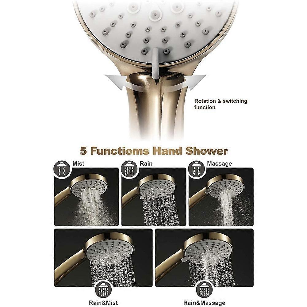 Brushed Gold Handheld High Pressure ABS Shower Head 5 Function Shower
