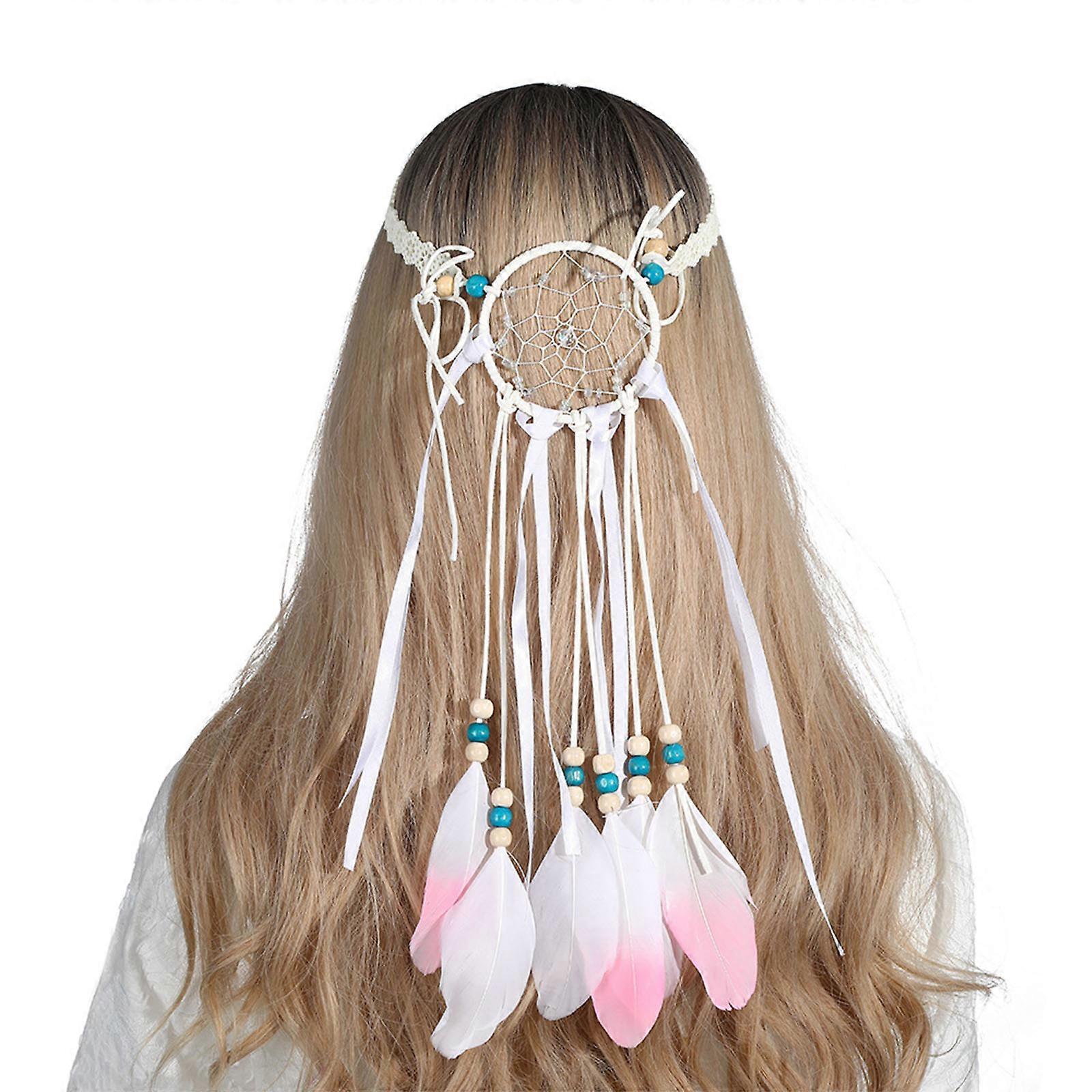 Ethnic Style Feathery Headwrap Ταιριάζει 55-60cm Head Size Προμήθειες κοστουμιών για ενήλικες Γυναίκες Γυναίκα έφηβος κορίτσι προμήθειες σκόνη λευκό