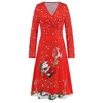 christmas dresses nz Cute Winter Themed Dresses Instant Holiday Outfits Long Sleeve V Neck Christmas Printed Midi Dress hong3 S garden wedding