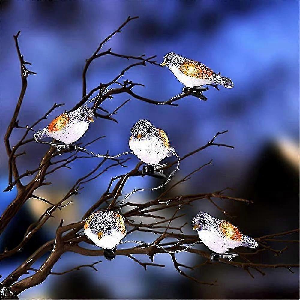 Decorações de Natal para áreas externas, luzes de corda de pássaros, luzes de acrílico LED 5 pássaros com clipe à prova d'água