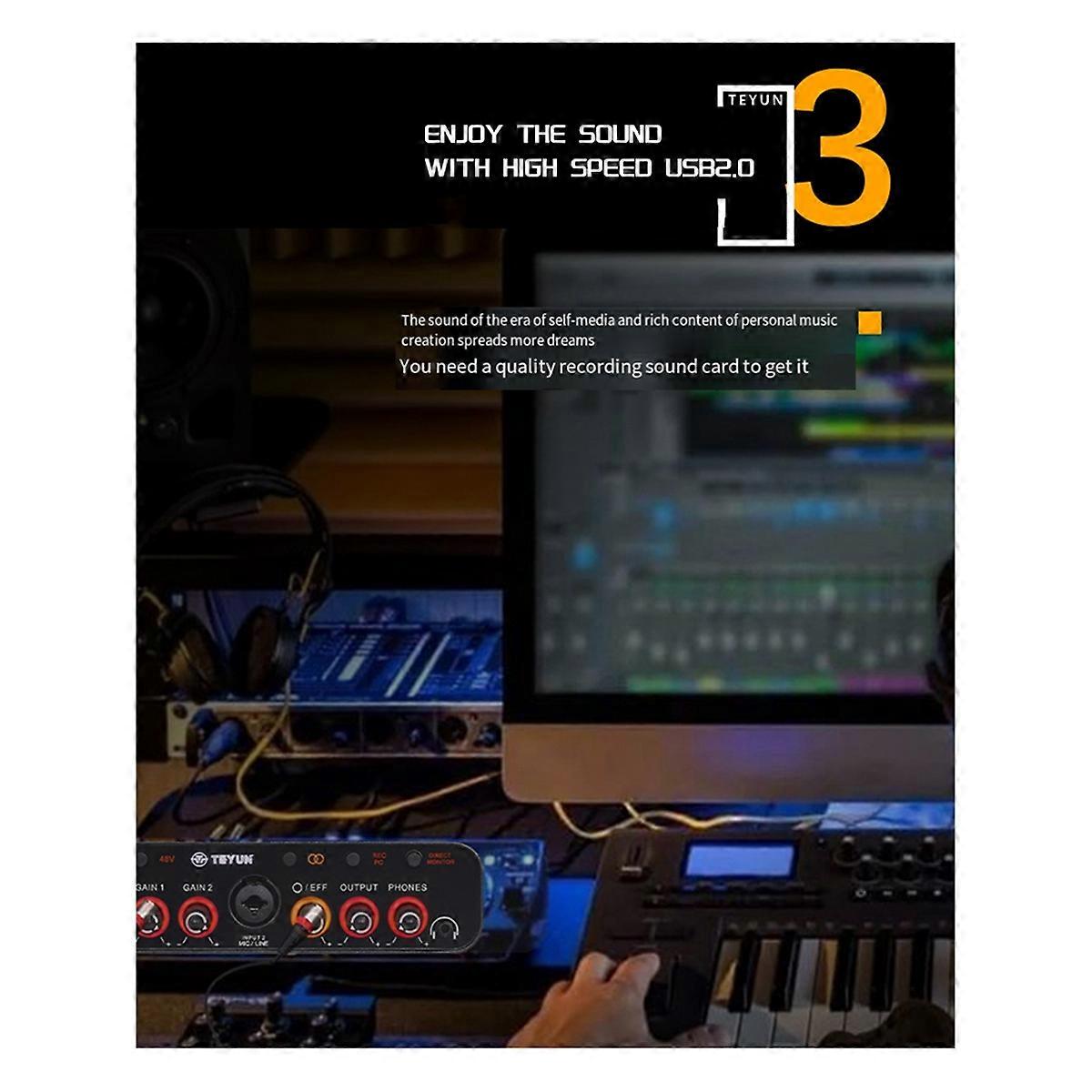 TEYUN Q-26 USB Audio Interface Sound Card with Electric Guitar Live Recording USB External Sound Car