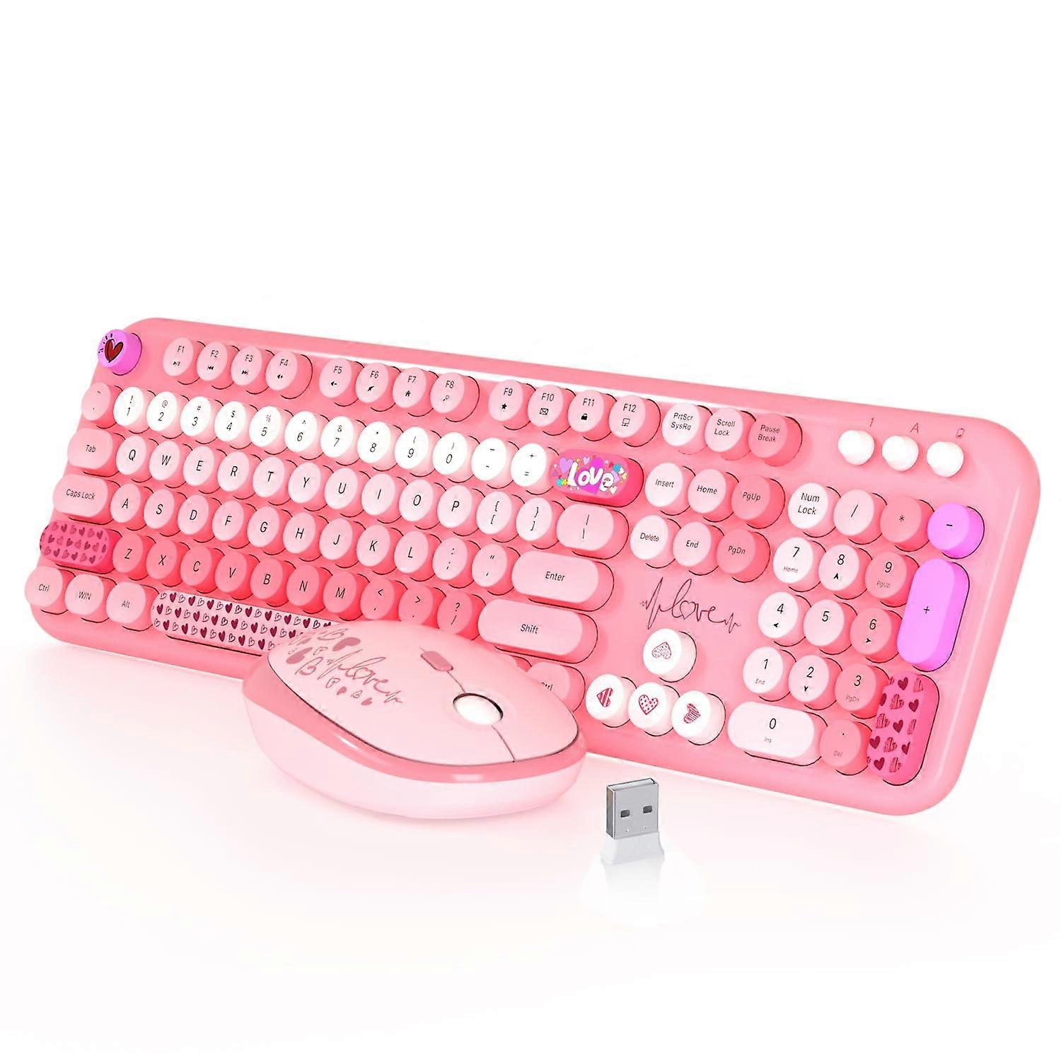 Full-Size Wireless Keyboard and Mouse Set for Laptop PC in Lovely Cute Colorful Design