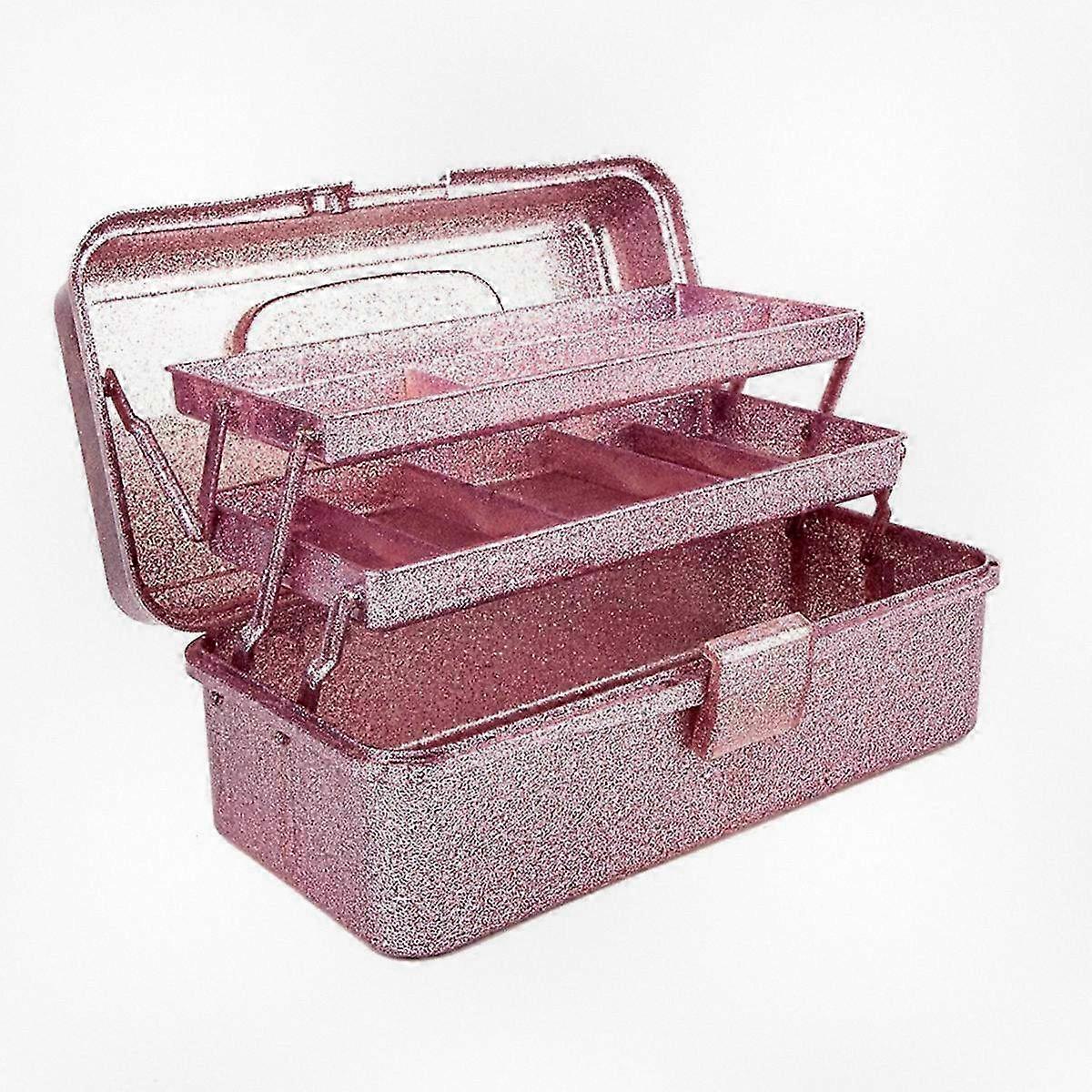 Pink Sparkle Craft Storage Container, 3-Tier Stackable Portable Organizer for Sewing and Art Supplies