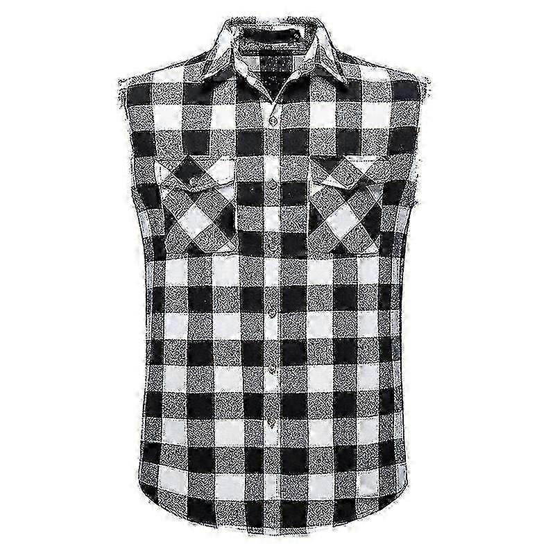 Męska koszula w kratę na zatrzaski bez rękawów z kieszenią