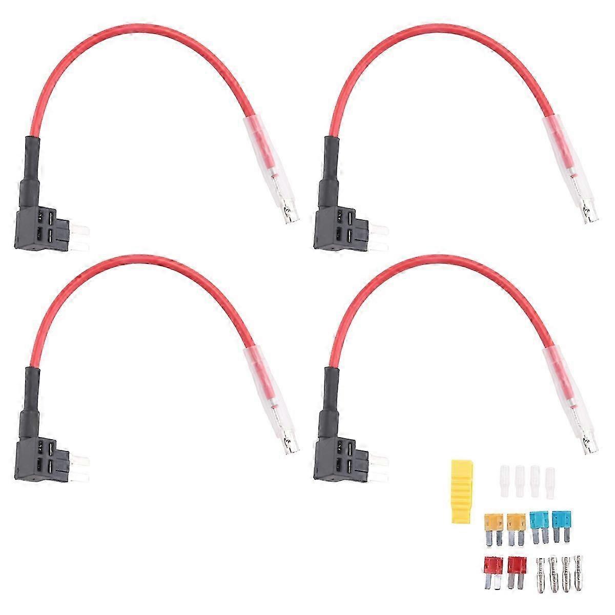 4Pcs 12V-24V Add-A-Circuit Micro2 Fuse Tap, Piggy Back Blade Fuse Holder with Wire Harness