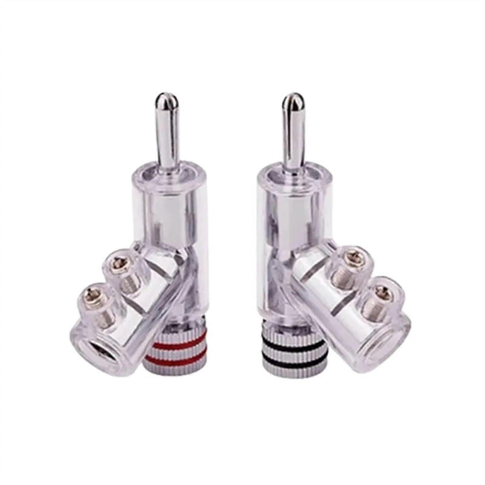 Banana Audio Amplifier Y-Shaped Gun Type Adapter 4mm Self-Locking Speaker Connector Copper Gold Silver (1 Pair, Silver)