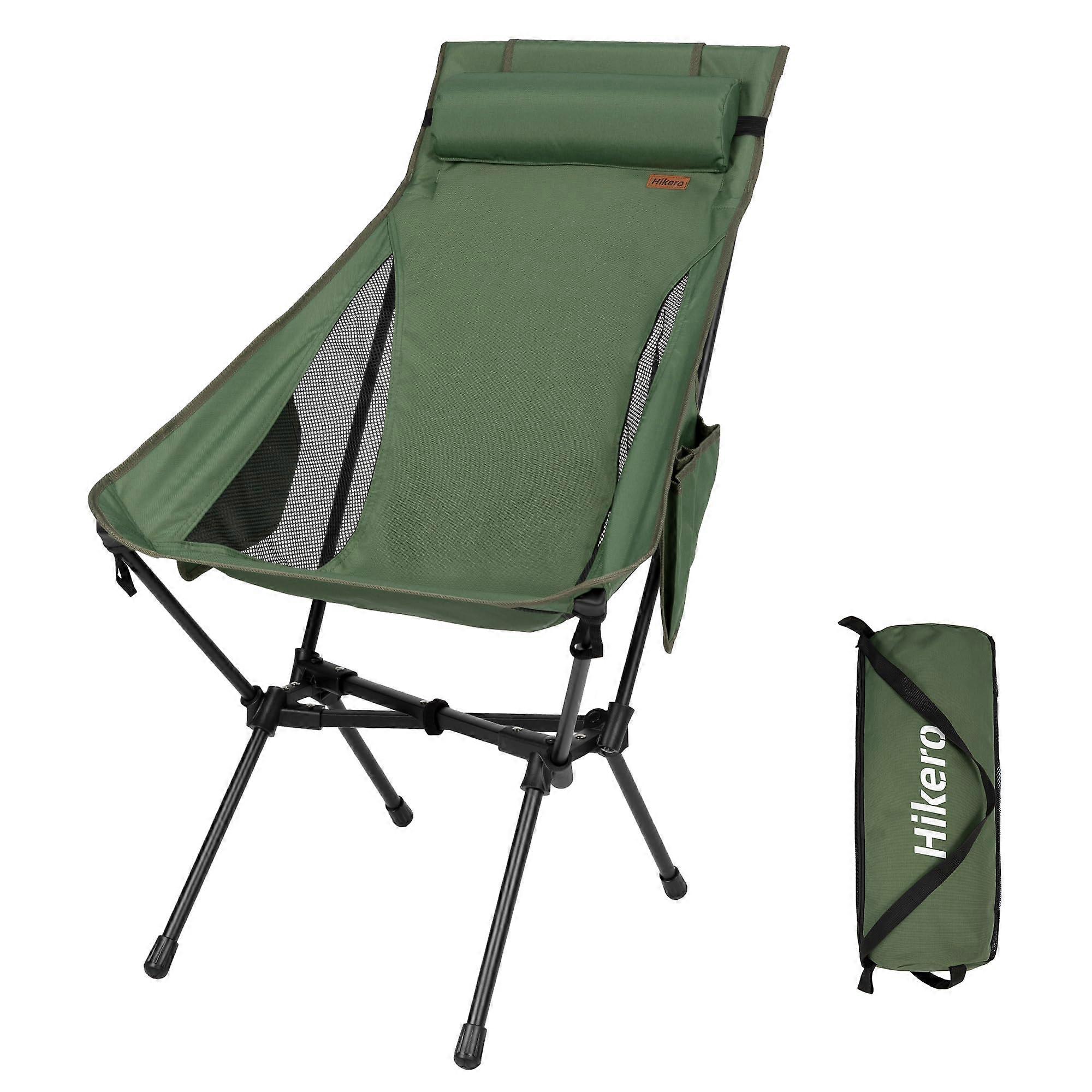 high -back camp chair, heavy  type 440 lbs supported, folding chair (green)