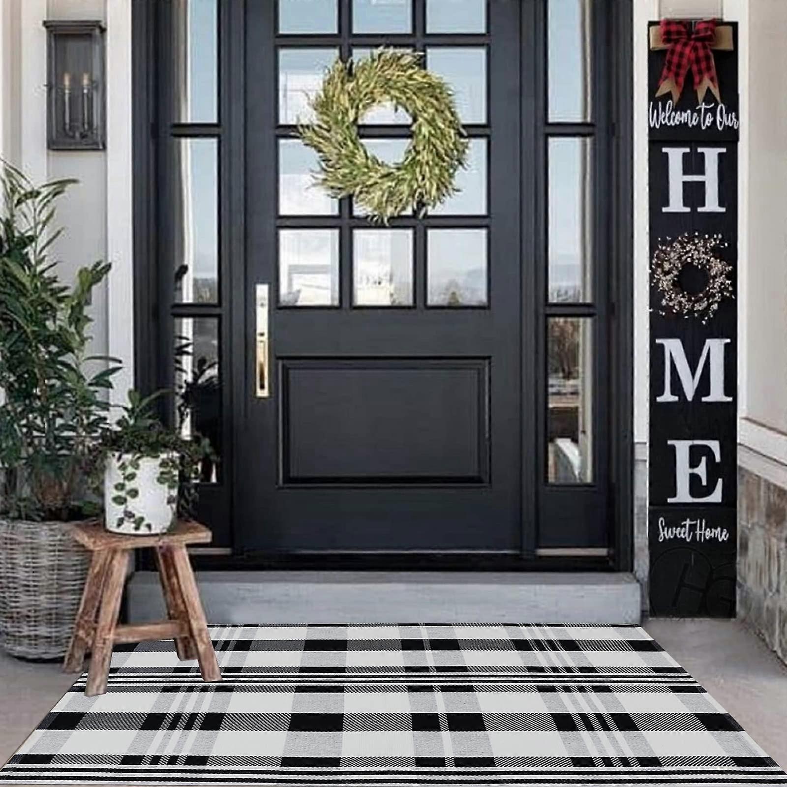 Ekose Open Carpet Black and White Cotton Control Carpet 35.4'' X 59'' Area Rug Handcrafted Tissue Design