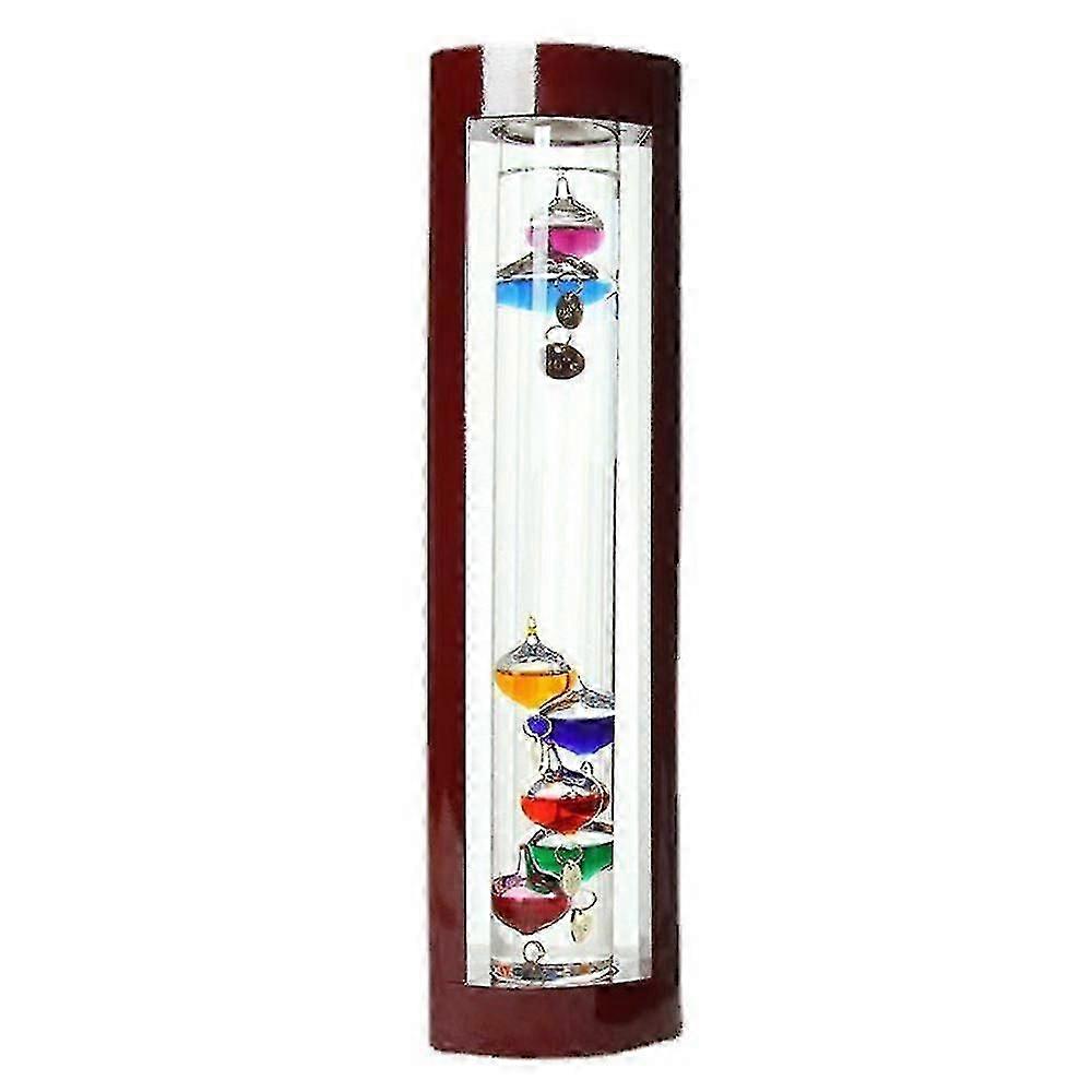 Glass Galileo Thermometer, A Design With Multi-colored Spheres In A Cherry Finished Wood Frame Tw
