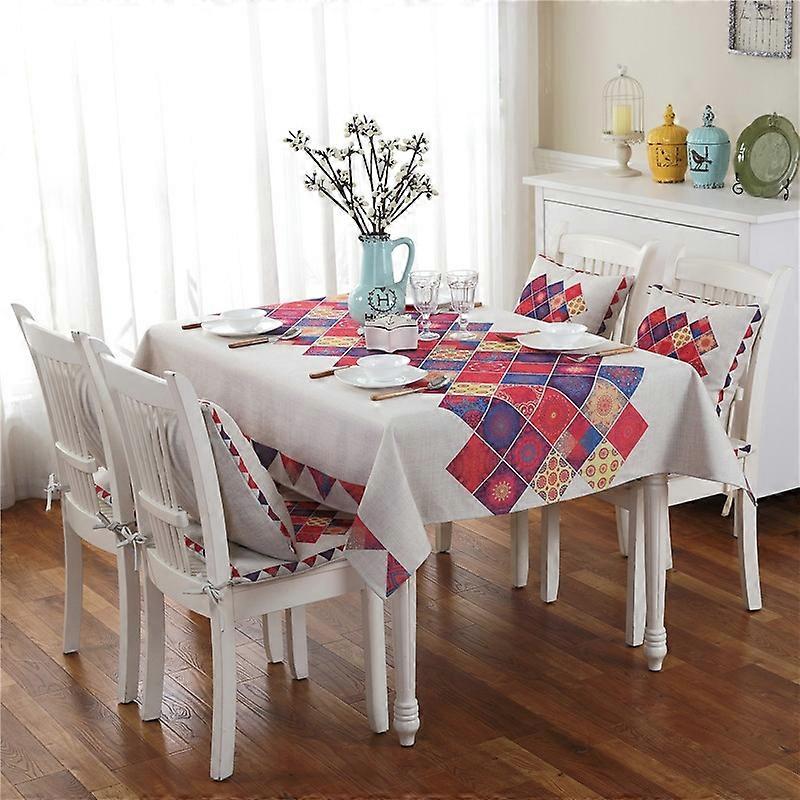 Retro Pattern Linen Table Cloth For Dinner Home Decor Dustproof Table Cover 140x140cm