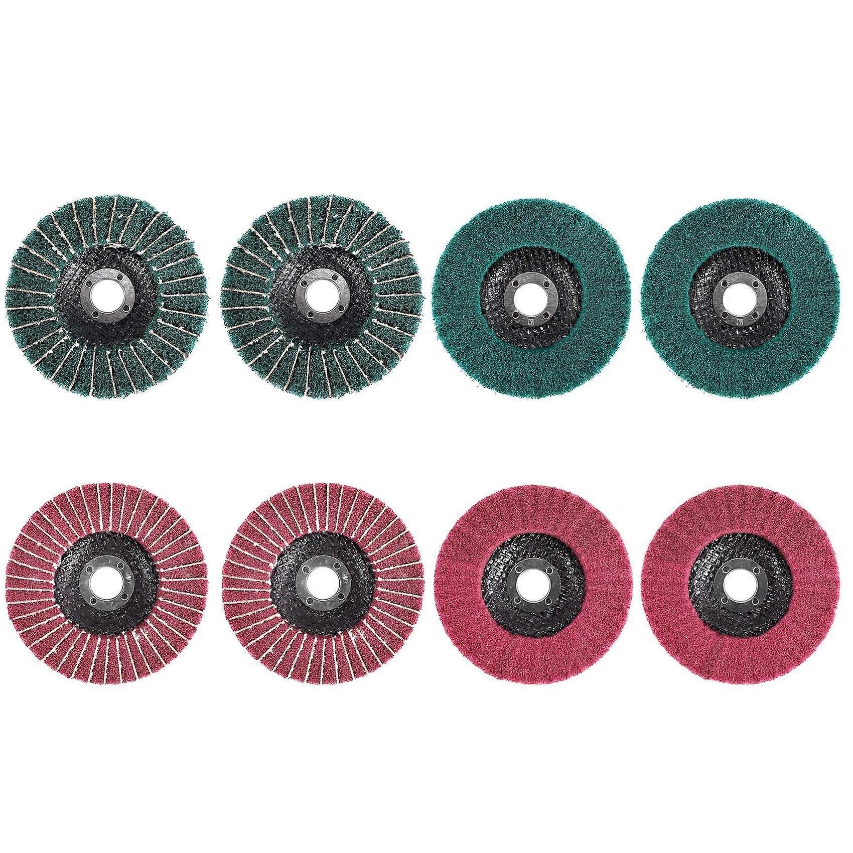 8PCS 4 Inch Red & Green Nylon Fiber Flap Discs Set Assorted Sanding Grinding Buffing Wheels for Angl