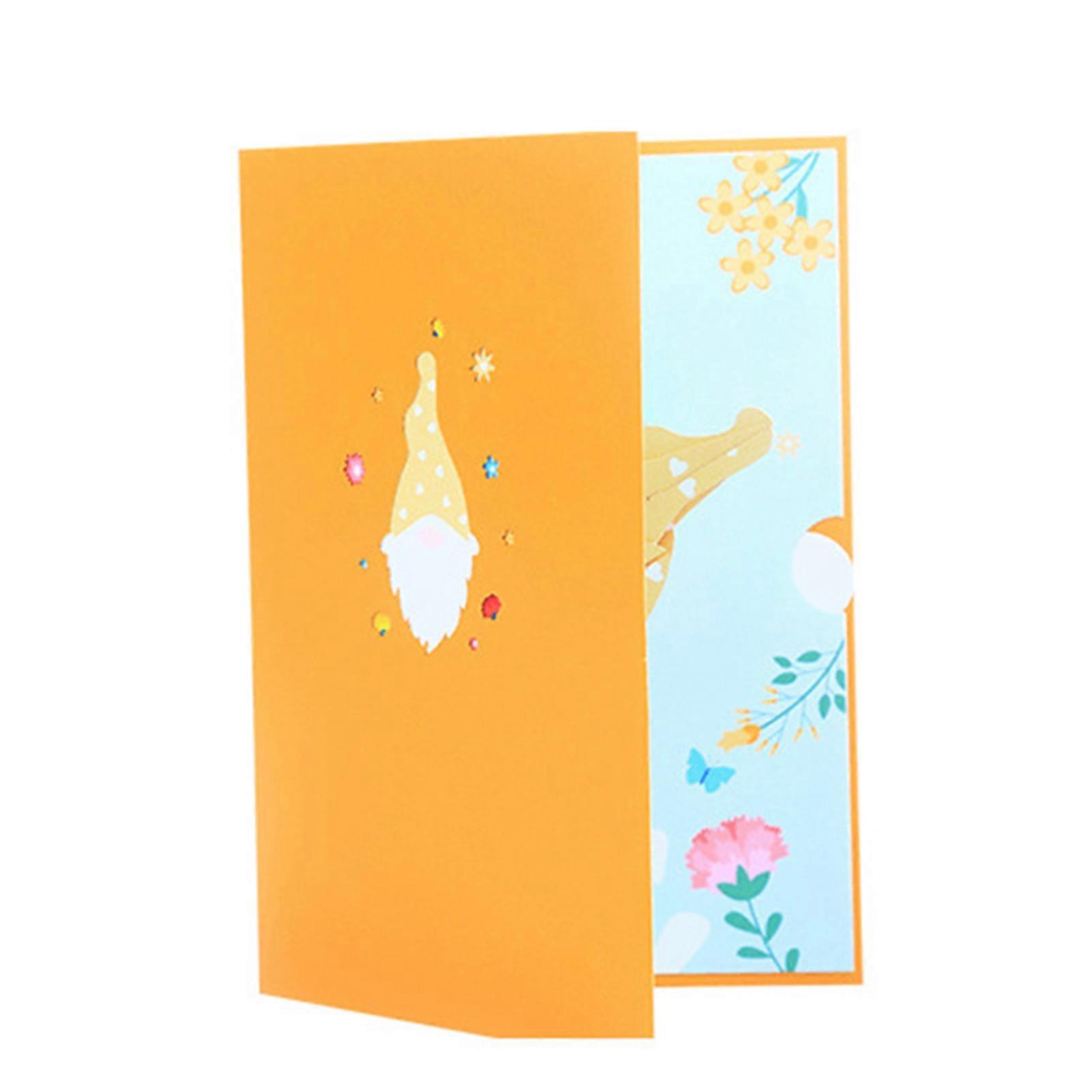 3D Pop-up Greeting Card Colorful Printed Faceless Gnome Cartoon Paper Card