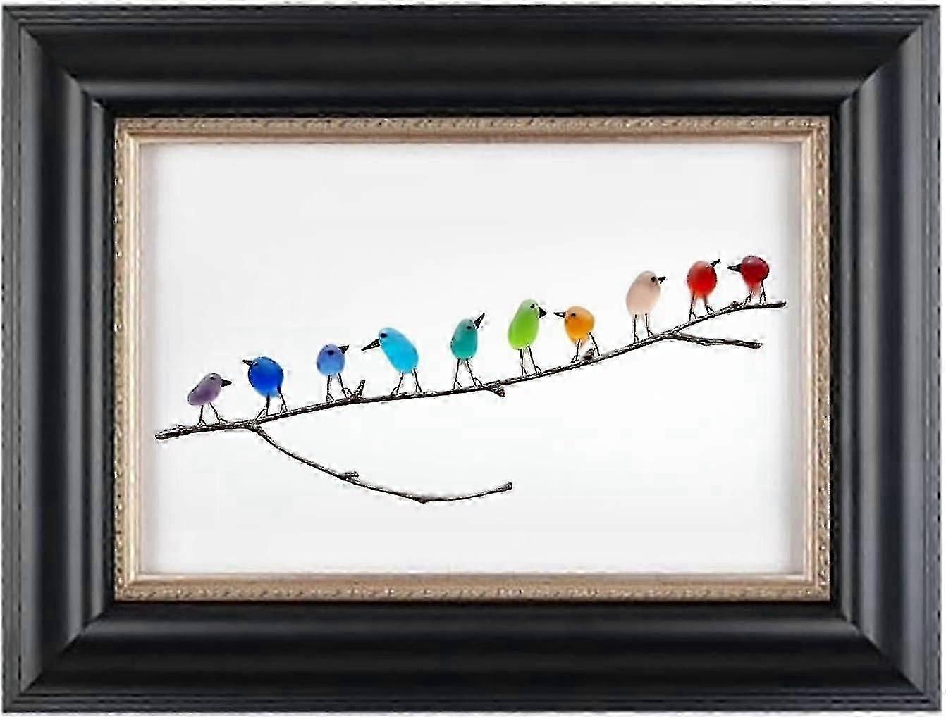 طيور قوس قزح زجاج البحر ، فن زجاج البحر ، صورة زجاج البحر والأخشاب الطافية ، ديكور جدار الطيور قوس قزح ، هدية مثالية لعيد ميلاد عيد الميلاد هالوين-يوجيا-يوجي