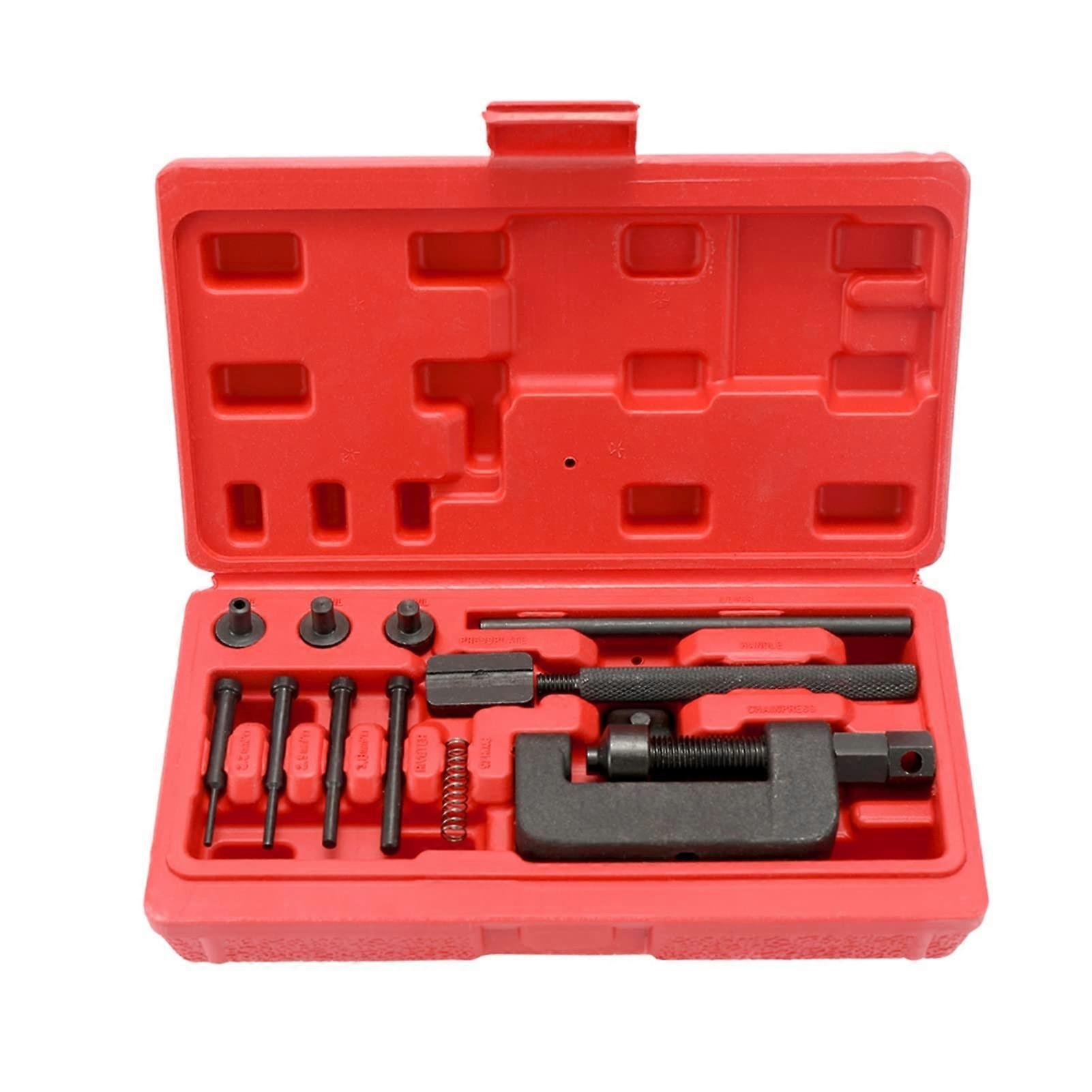 Motorcycle Chain Splitter Link Breaker Link Riveter Universal Bikes Tool Riveting Set Cycling Accessories with Carry Box Tools