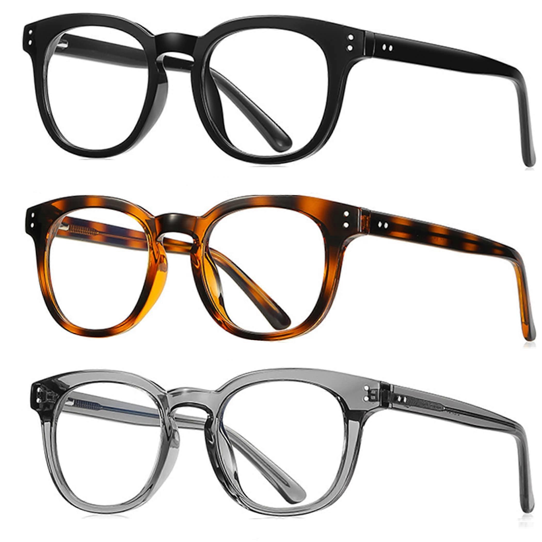 3 Pack Blue Light Blocking Reading Glasses for Women, Oversized Computer Readers with Spring Hinge, Fashionable Style, Blue Tint