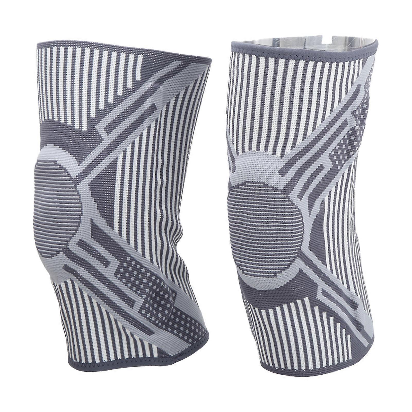 2 PCS Silicone Pads Sports Knitted Kneepad Spring Support Knee Protector for Running Climbing Basketball Dark Grey
