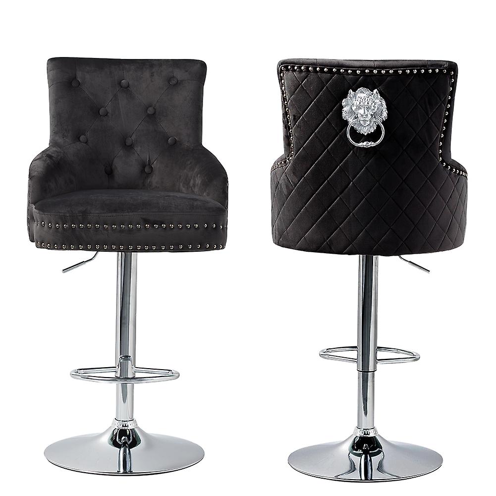 Swivel Velvet Breakfast Bar Stool Chair Seat Studded Button Lion