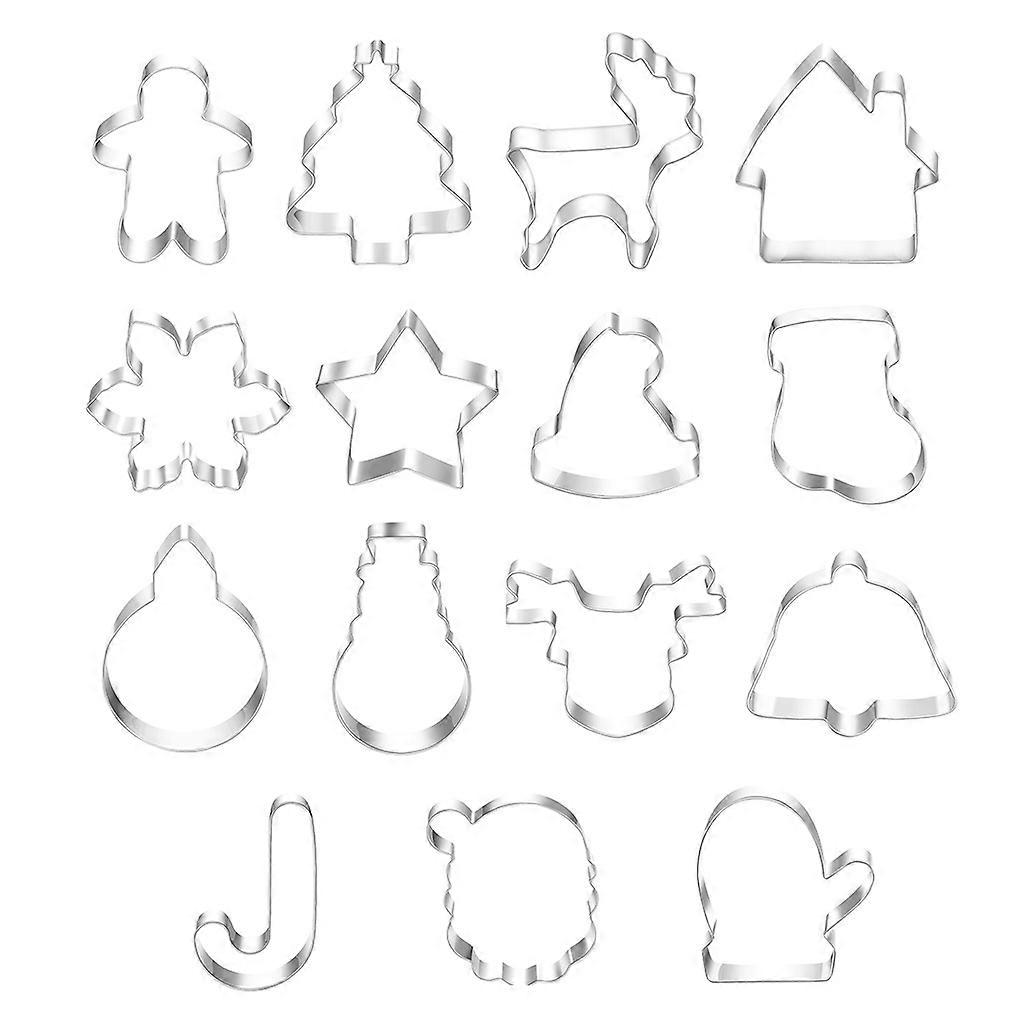 15 stykker juleformer Cookie Cutters Former Pressbare Kjeksutstikkere Stemplede Pregede Cookie Cutters til jul