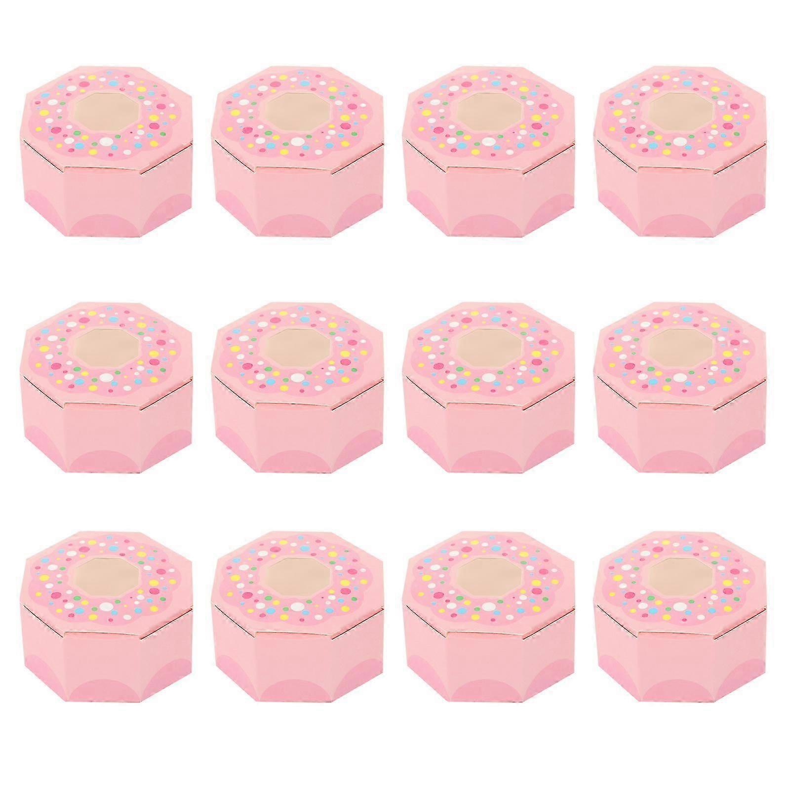 12 قطعة على شكل دونات صناديق ورقية صناديق تغليف تذكارية حاوية حلوى الزفاف
