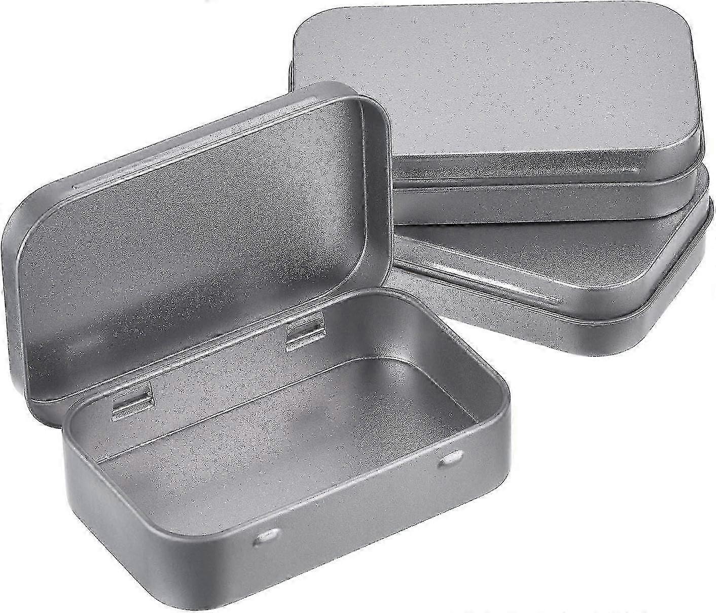 Set of 3 Empty Rectangular Boxes in Silver Metal Hinged Mini Portable Box Small Storage Kit Box