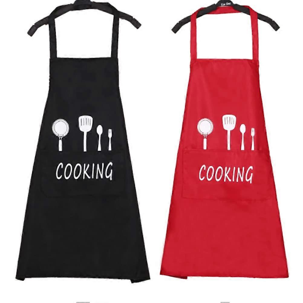 Pack of 2 Cooking Aprons with Pockets, Adjustable for Men and Women, Red, Black