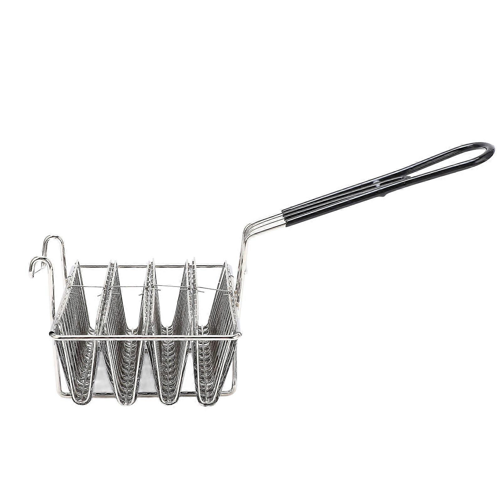 Taco-Fritteusenkorb hält 4 Schalen V-förmiger Gummigriff Edelstahl Taco Shell Fritteuse Rack-Halter zum Backen