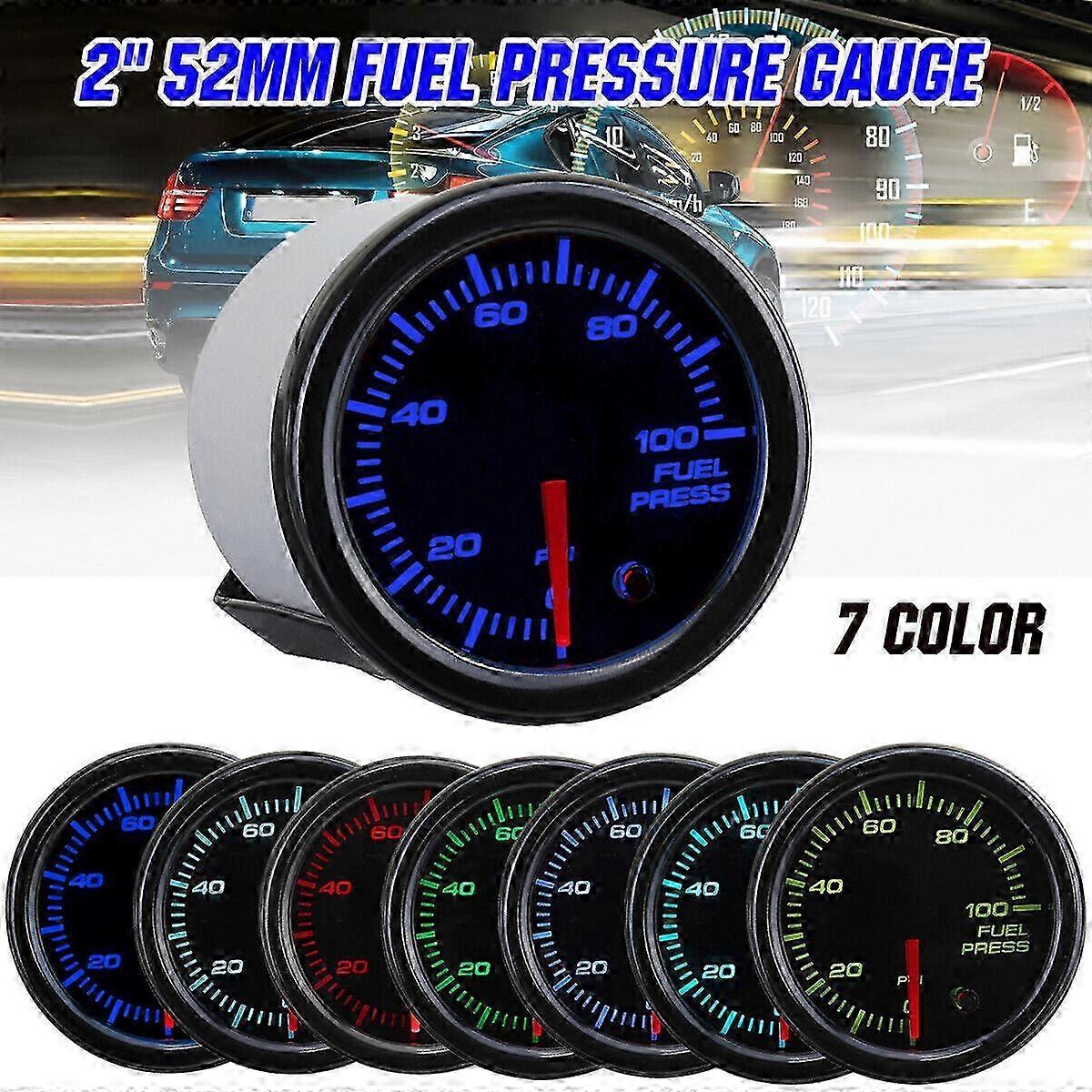 2" 52mm Digital + Pointer 7 Color LED 0-100 Psi Fuel Pressure Gauge Meter+Sensor