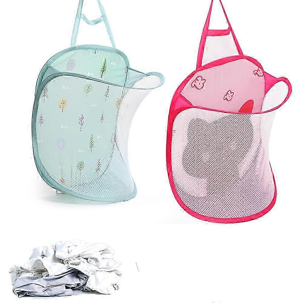 Foldable Wall-Mounted Laundry Basket with Hook, Breathable Mesh Storage