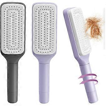 Packung selbstreinigende Haarbürste, Haarbürsten für Frauen, Luftkissen-Massagekämme, rotierender Teleskopkamm, Haare leicht entwirren und reinigen (lila +