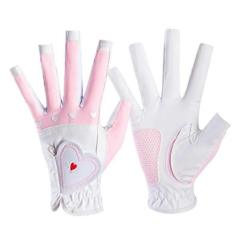 Women's Golf Gloves 1Pair Fingerless Soft AntiS Pink