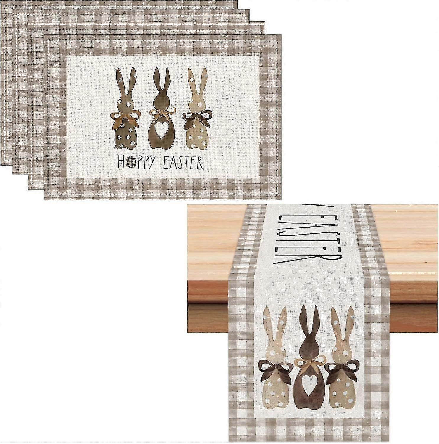2025 5 Pieces Non-Slip Table Runner and Placemats Set for Easter and Spring Decorations