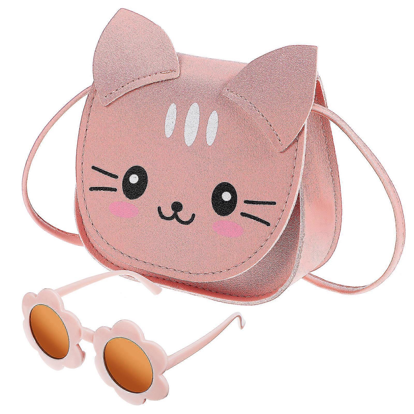 Kawaii Cat Crossbody Bag with Flower Sunglasses – Lightweight, Spacious & Stylish Handbag for Fashion Lovers