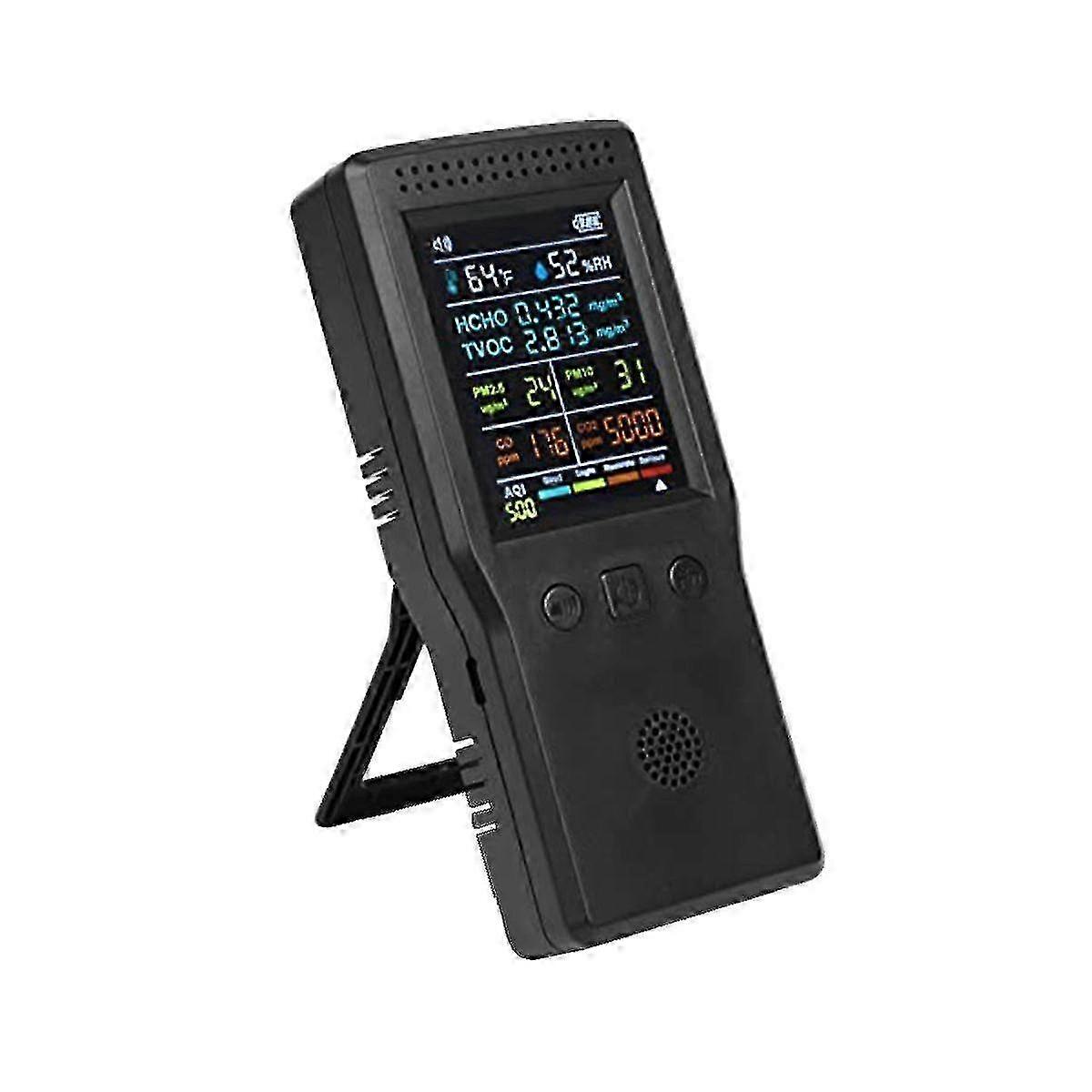 2025 Air Quality Monitor 9 In 1,formaldehyde Detector Indoor, Temperature & Humidity Co2 Meter, ,detect Pm2.5monitor Black