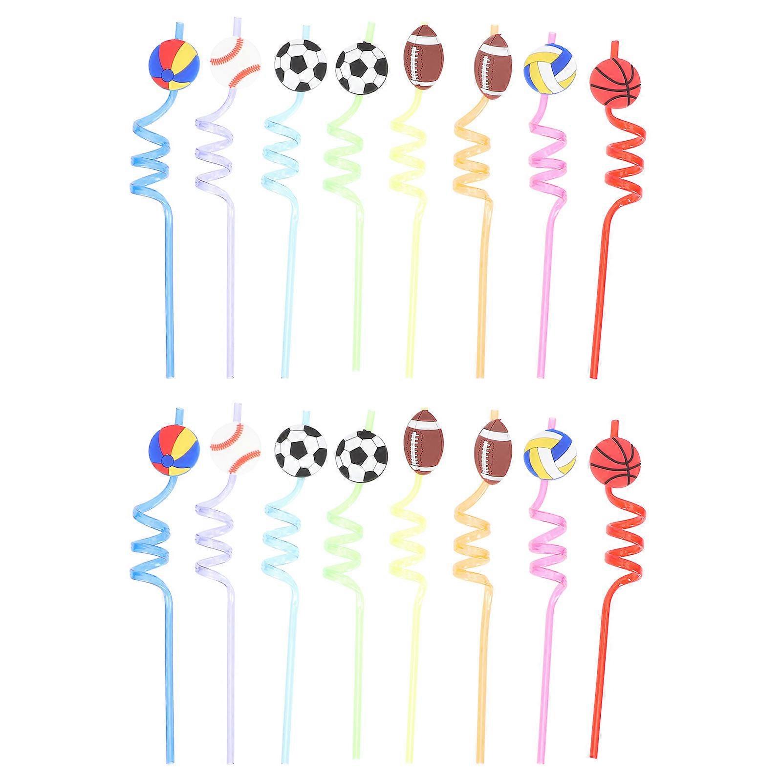Drinking Straws Sports Style 26x25cm Assorted Color Reusable For Baby Shower 24Pcs