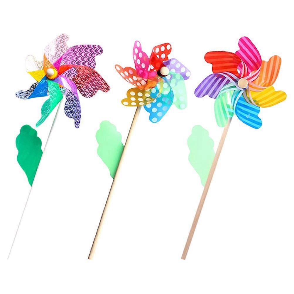 Garden Ornaments Pinwheel Windmill Decor Fade-resistant Assorted Color Lawns 3Pcs