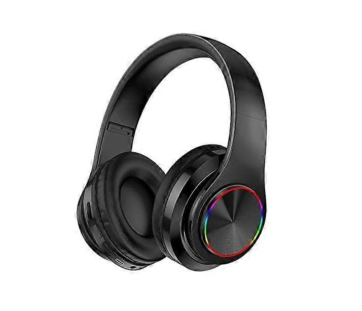 Wireless Bluetooth Headphones,Colorful LED Lights Comfort Over Ear Foldable Headset with Built-in Microphone,FM,SD Card Slot(Black)