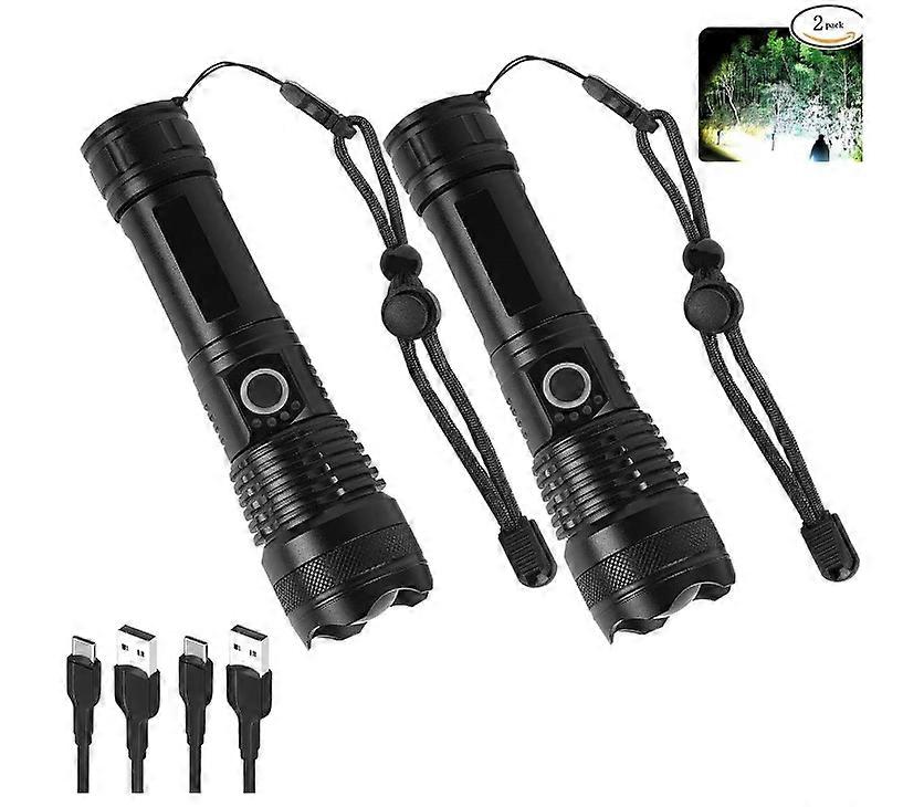 Rechargeable LED Flashlight High Lumens 250000 Lumens Super Bright Powerful Flashlight Multiple lighting Modes - 2 Pack(Black)