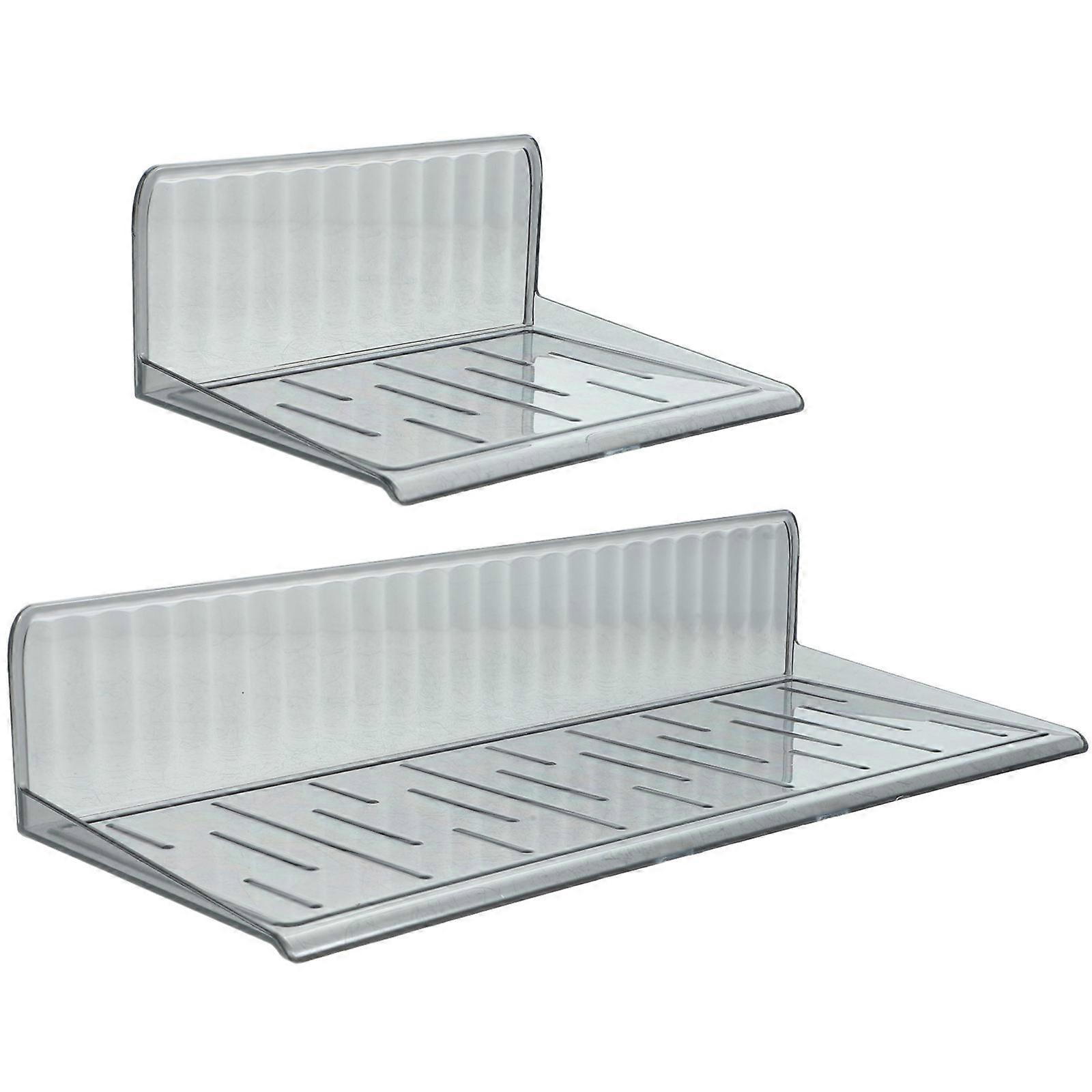 Floating Bathroom Shelves Set No Drill Wall Mounted Organizers with Smooth Edges for Small Spaces Grey