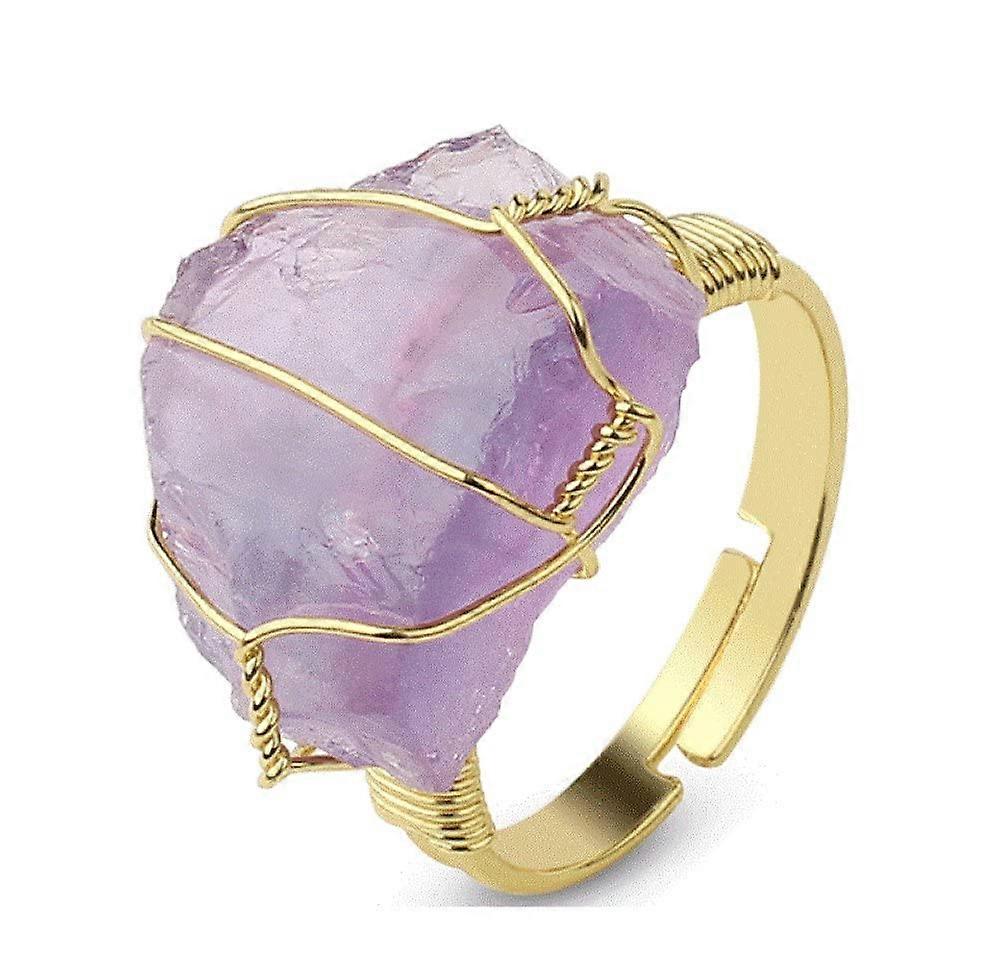 Adjustable Natural Amethyst Stone Crystal Open Rings with Gift Box